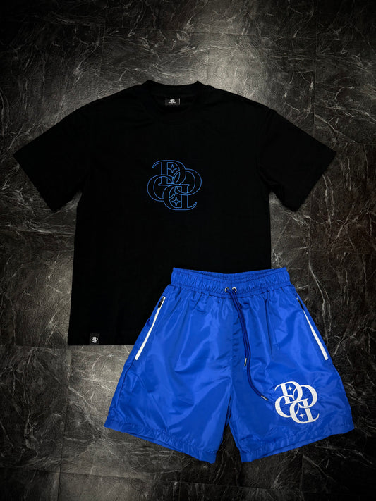 SET - Camisa + Pantalón Nylon 🩳 (Negro y Azul Royal)