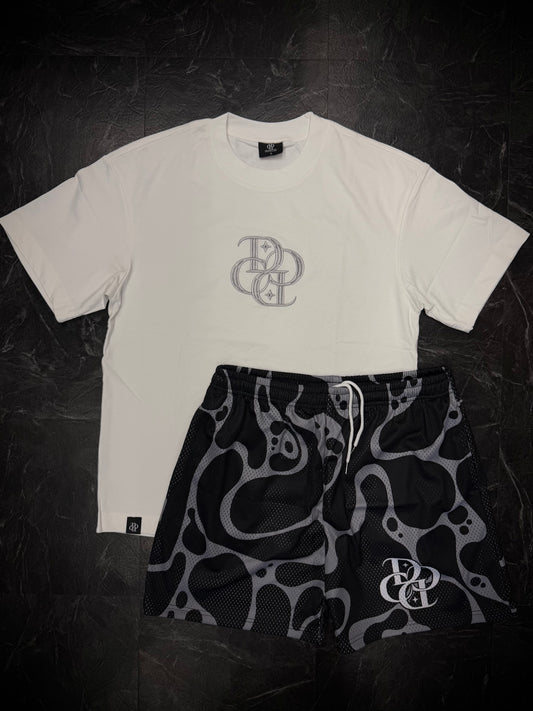 SET - Camisa + Pantalón 🩳 (Blanco con Negro y Gris)